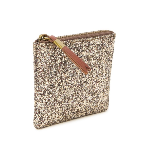 Madewell Handbags - MADEWELL Sahara Gold Glitter The Leather Pouch